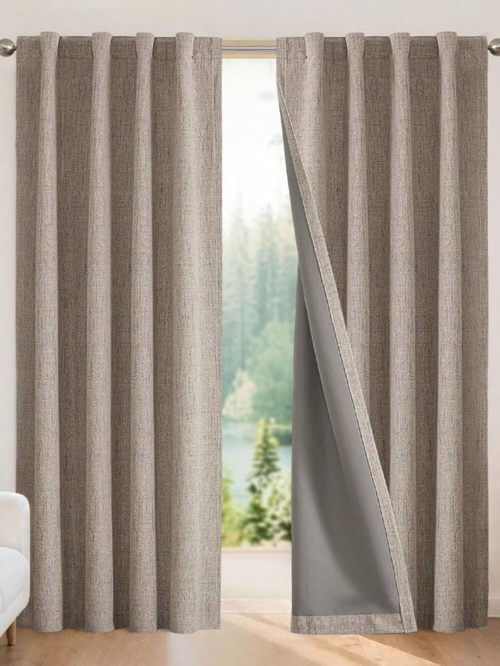 100% Blackout Curtains for Bedroom - Nature Linen 84 Inch Long